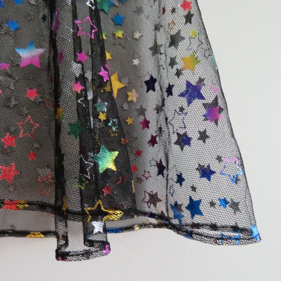 IHEARTRAVES Rainbow Stars Open Front Black Mesh Mini Skirt Festival Rave Size S - Picture 4 of 15